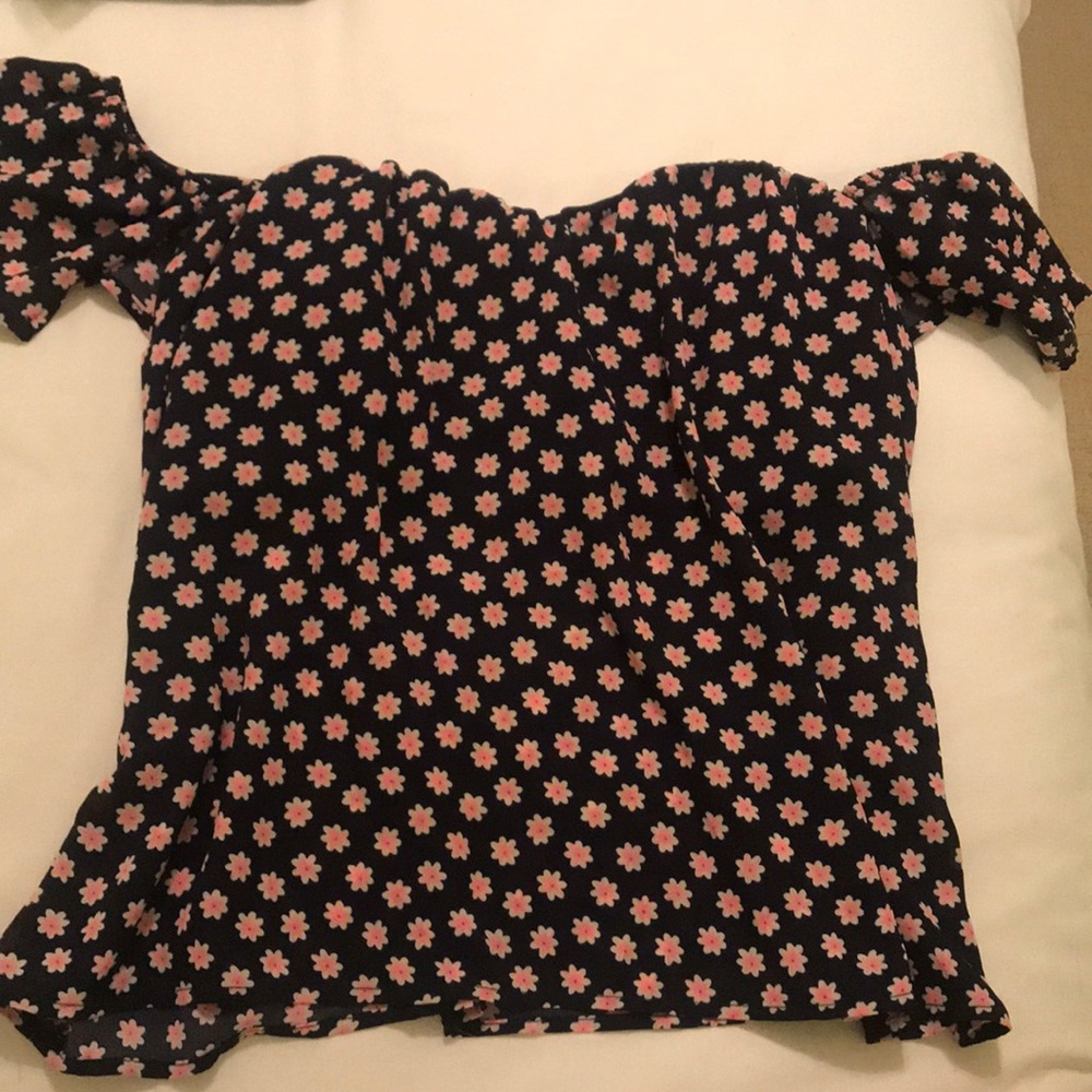 Floral Off the Shoulder Navy and Pink Top